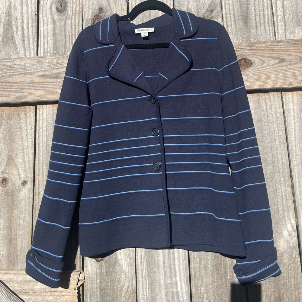 Pendleton Navy Blue Striped Cardigan Sz L